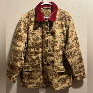 Lauren Ralph Lauren Barn Coat Red Corduroy Tan House Print Women’s Sz 3X